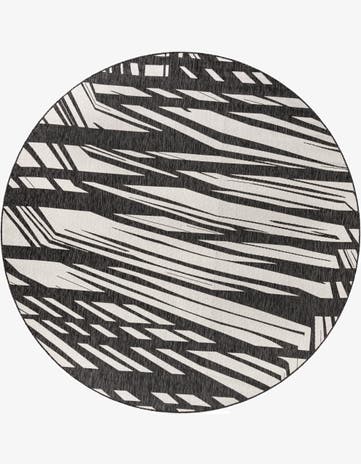 Black and White Easy-Clean Modern Indoor / Outdoor Round Rug