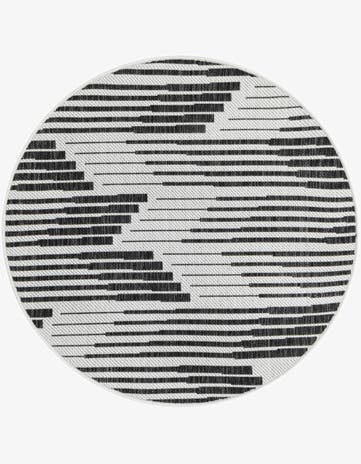 Black and White Easy-Clean Modern Indoor / Outdoor Round Rug