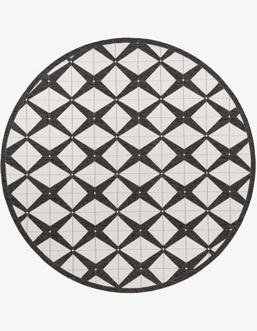 Black and White Easy-Clean Modern Indoor / Outdoor Round Rug