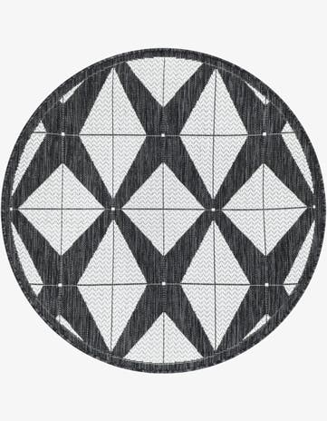 Black and White Easy-Clean Modern Indoor / Outdoor Round Rug