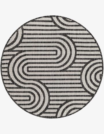 Black and White Easy-Clean Modern Indoor / Outdoor Round Rug