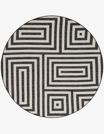 Black and White Easy-Clean Modern Indoor / Outdoor Round Rug