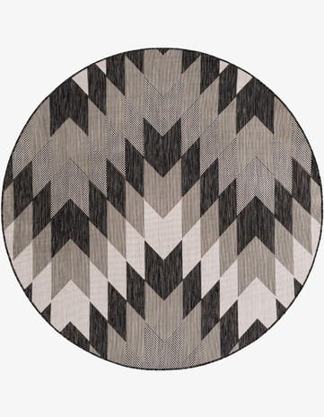 Black and White Easy-Clean Modern Indoor / Outdoor Round Rug