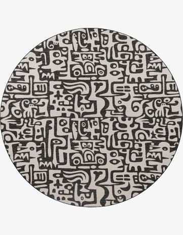 Black and White Easy-Clean Modern Indoor / Outdoor Round Rug