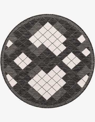 Black and White Easy-Clean Modern Indoor / Outdoor Round Rug