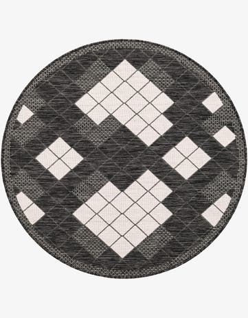 Black and White Easy-Clean Modern Indoor / Outdoor Round Rug