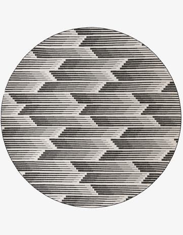 Black and White Easy-Clean Modern Indoor / Outdoor Round Rug