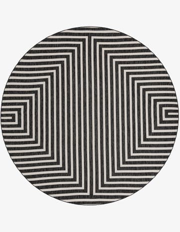 Black and White Easy-Clean Modern Indoor / Outdoor Round Rug