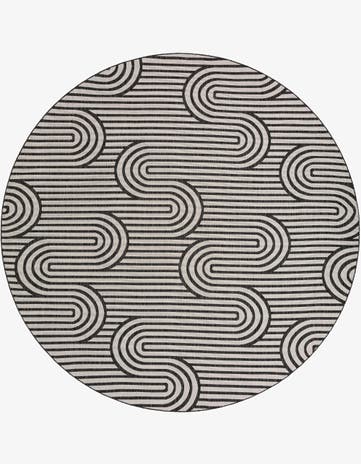 Black and White Easy-Clean Modern Indoor / Outdoor Round Rug