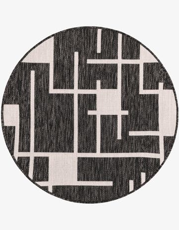 Black and White Easy-Clean Modern Indoor / Outdoor Round Rug