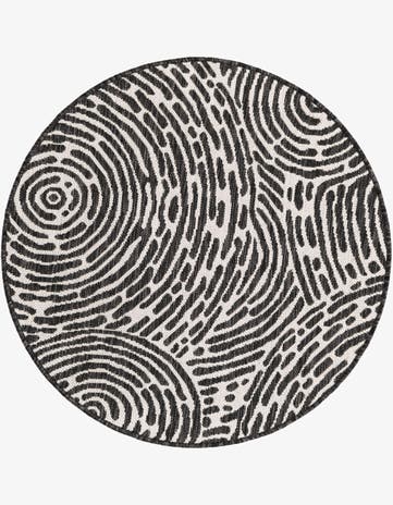 Black and White Easy-Clean Modern Indoor / Outdoor Round Rug