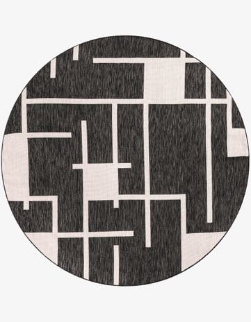 Black and White Easy-Clean Modern Indoor / Outdoor Round Rug