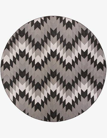 Black and White Easy-Clean Modern Indoor / Outdoor Round Rug