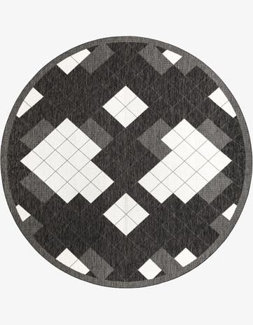Black and White Easy-Clean Modern Indoor / Outdoor Round Rug