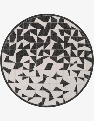 Black and White Easy-Clean Modern Indoor / Outdoor Round Rug