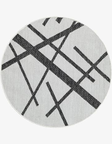 Black and White Easy-Clean Modern Indoor / Outdoor Round Rug