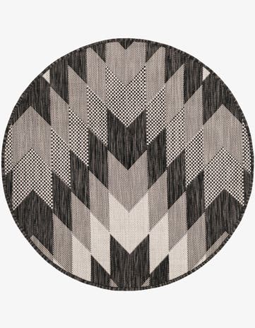 Black and White Easy-Clean Modern Indoor / Outdoor Round Rug