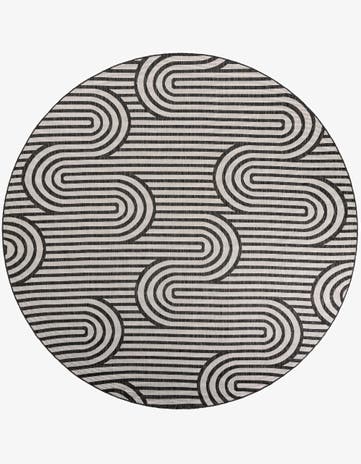 Black and White Easy-Clean Modern Indoor / Outdoor Round Rug