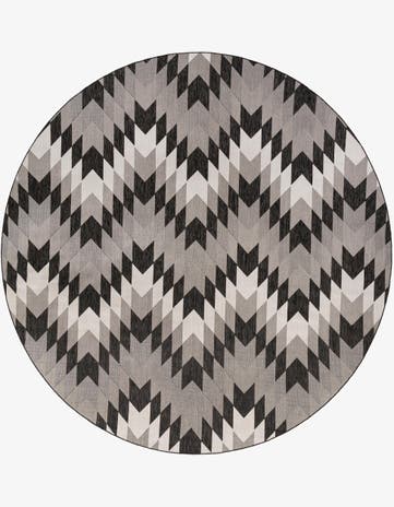 Black and White Easy-Clean Modern Indoor / Outdoor Round Rug