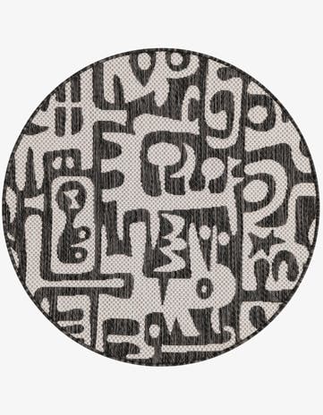 Black and White Easy-Clean Modern Indoor / Outdoor Round Rug