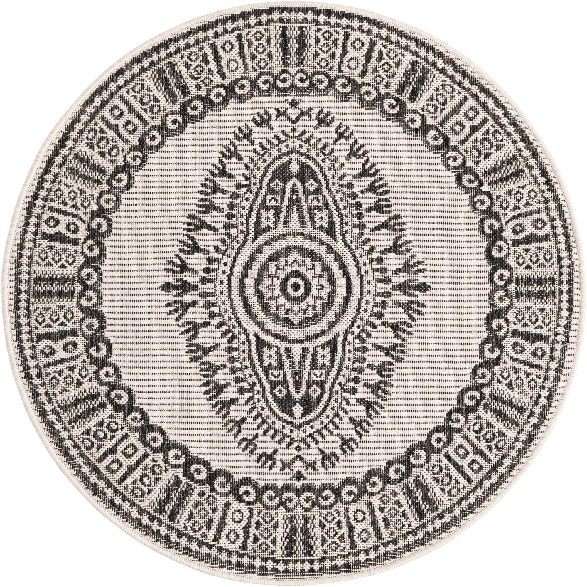 3' x 3' Easy-Clean Traditional Indoor / Outdoor Round Rug