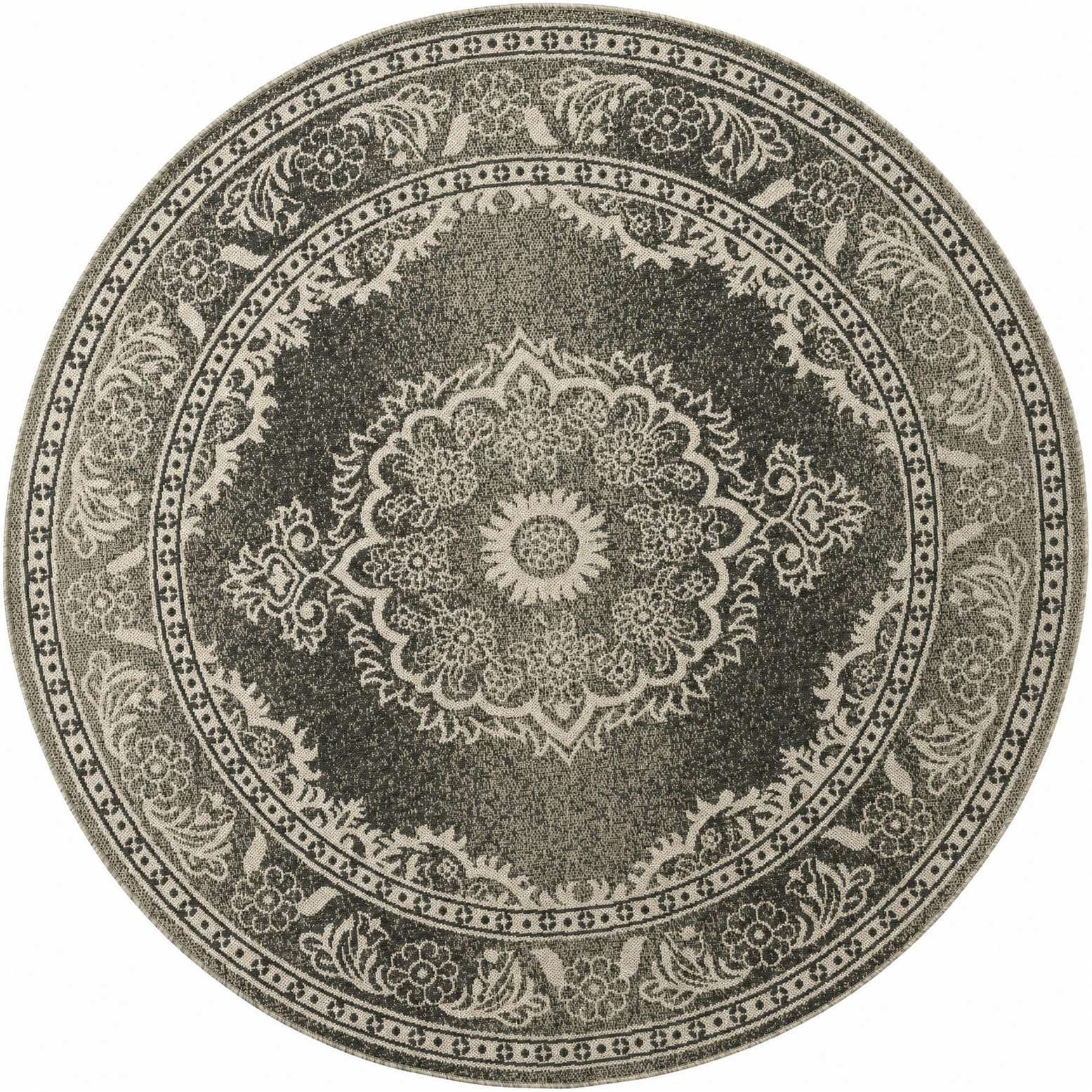 185cm x 185cm Easy-Clean Traditional Indoor / Outdoor Round Rug