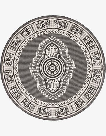 Black and White Easy-Clean Traditional Indoor / Outdoor Round Rug