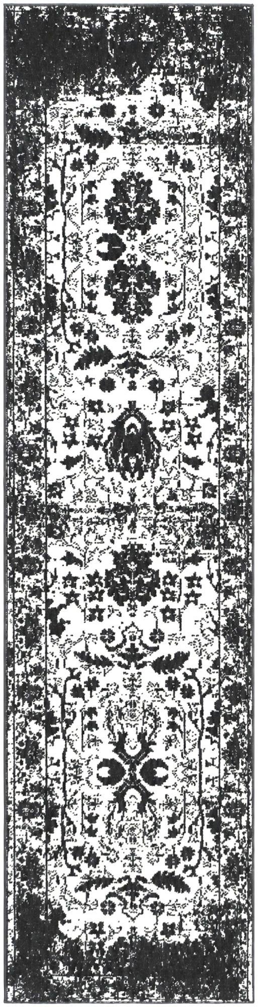 Black and White Kamala Washable Runner Rug