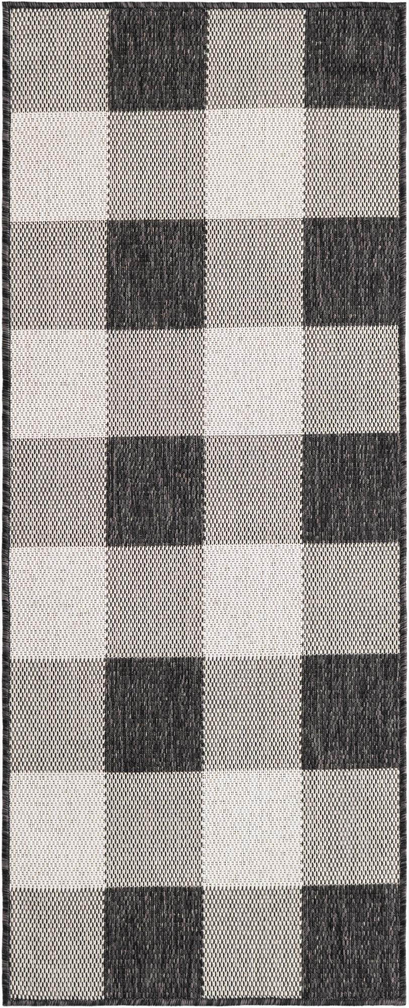 2' x 5' 3  Washable Checkered Indoor / Outdoor Runner Rug