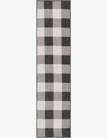 Black and White Easy-Clean Checkered Indoor / Outdoor Runner Rug