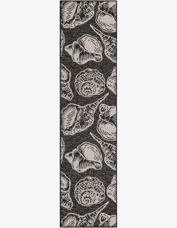 Black and White Easy-Clean Coastal Indoor / Outdoor Runner Rug