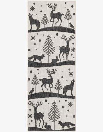 Black and White Easy-Clean Holiday Indoor / Outdoor Runner Rug