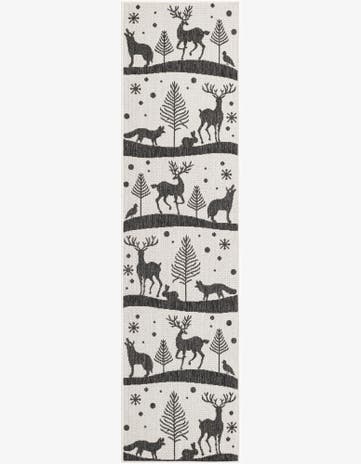 Black and White Easy-Clean Holiday Indoor / Outdoor Runner Rug