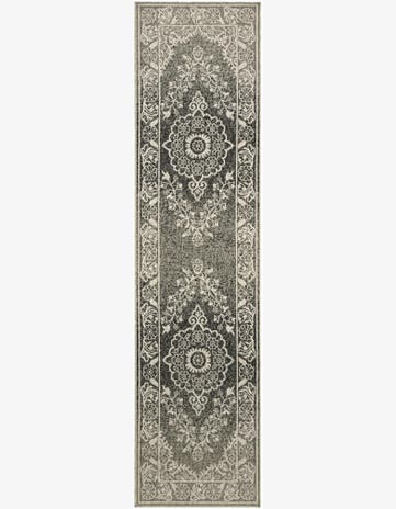 Black and White Easy-Clean Traditional Indoor / Outdoor Runner Rug