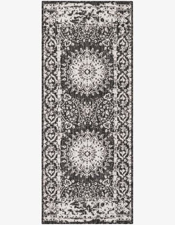 Black and White Easy-Clean Traditional Indoor / Outdoor Runner Rug