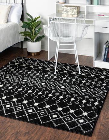 Black and White Moroccan Trellis Square Rug