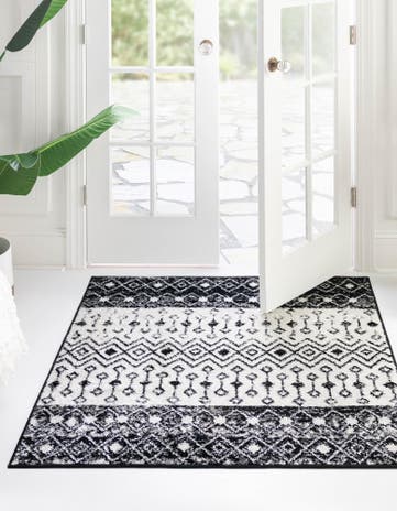 Black and White Moroccan Trellis Square Rug