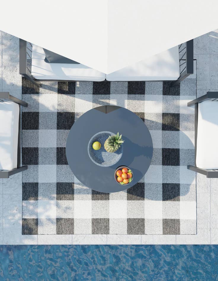 Detail image of 10' x 10'  Washable Checkered Indoor / Outdoor Square Rug