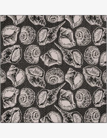 Black and White Easy-Clean Coastal Indoor / Outdoor Square Rug