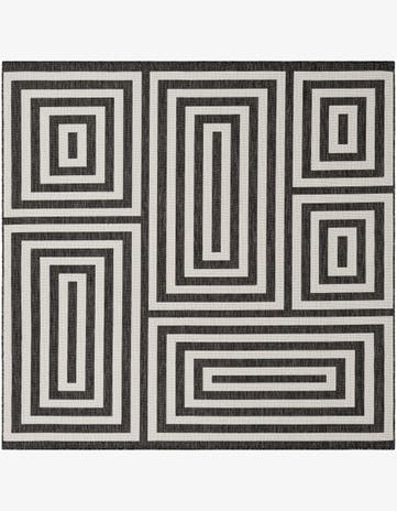 Black and White Easy-Clean Modern Indoor / Outdoor Square Rug