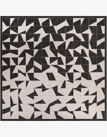 Black and White Easy-Clean Modern Indoor / Outdoor Square Rug