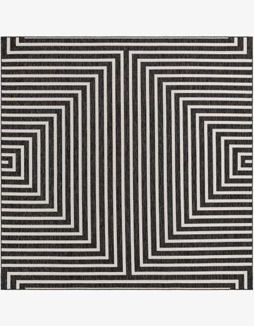 Black and White Easy-Clean Modern Indoor / Outdoor Square Rug