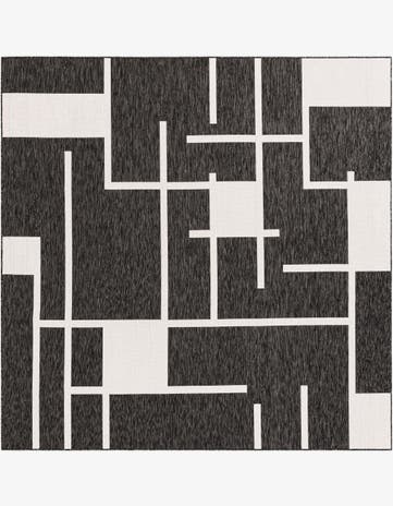 Black and White Easy-Clean Modern Indoor / Outdoor Square Rug