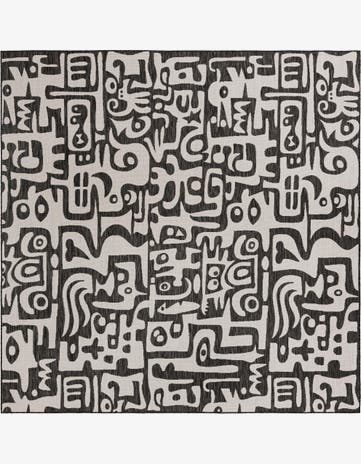 Black and White Easy-Clean Modern Indoor / Outdoor Square Rug
