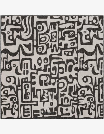 Black and White Easy-Clean Modern Indoor / Outdoor Square Rug