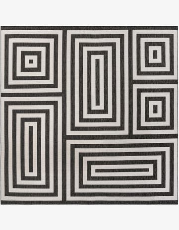 Black and White Easy-Clean Modern Indoor / Outdoor Square Rug