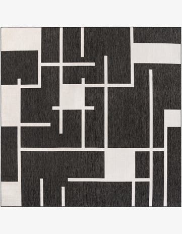 Black and White Easy-Clean Modern Indoor / Outdoor Square Rug