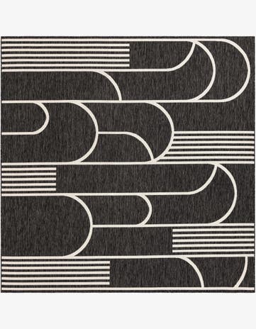 Black and White Easy-Clean Modern Indoor / Outdoor Square Rug