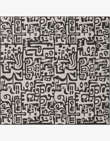 Black and White Easy-Clean Modern Indoor / Outdoor Square Rug