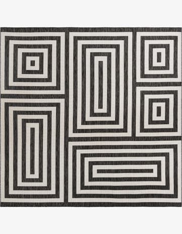 Black and White Easy-Clean Modern Indoor / Outdoor Square Rug